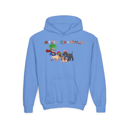 Youth Heavy Blend Hooded Sweatshirt - Super kiddo woith pet friends - [[{"value":"Wonderwear Kid"}]]