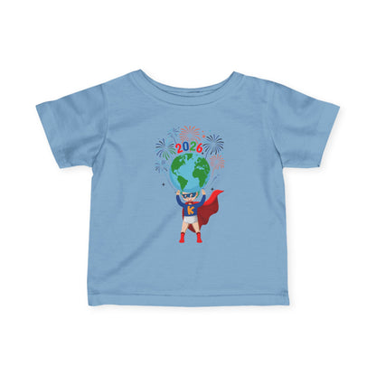 Infant Fine Jersey Tee - Super kiddo holding globe - [[{"value":"Wonderwear Kid"}]]