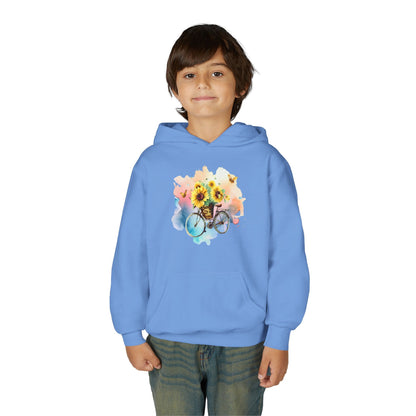 Youth Heavy Blend Hooded Sweatshirt - Sunflower Bicycle Printify