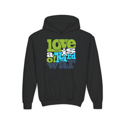 Youth Heavy Blend Hooded Sweatshirt - Love is Kind of War Printify