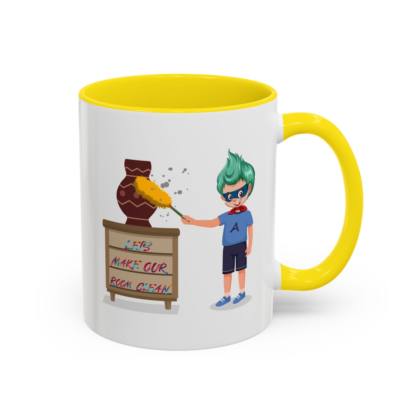 Accent Coffee Mug - Super kiddo cleaning a vase