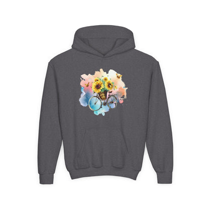 Youth Heavy Blend Hooded Sweatshirt - Sunflower Bicycle Printify