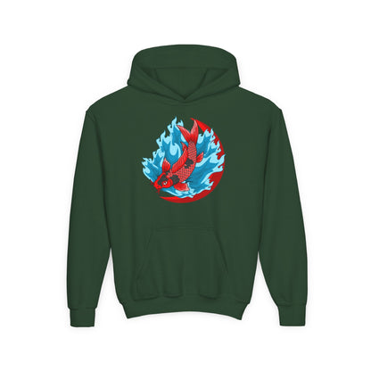 Youth Heavy Blend Hooded Sweatshirt - Red koi Printify