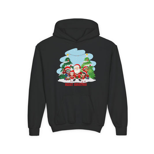 Youth Heavy Blend Hooded Sweatshirt - Super kiddo with santa claus Merry christmas - [[{"value":"Wonderwear Kid"}]]