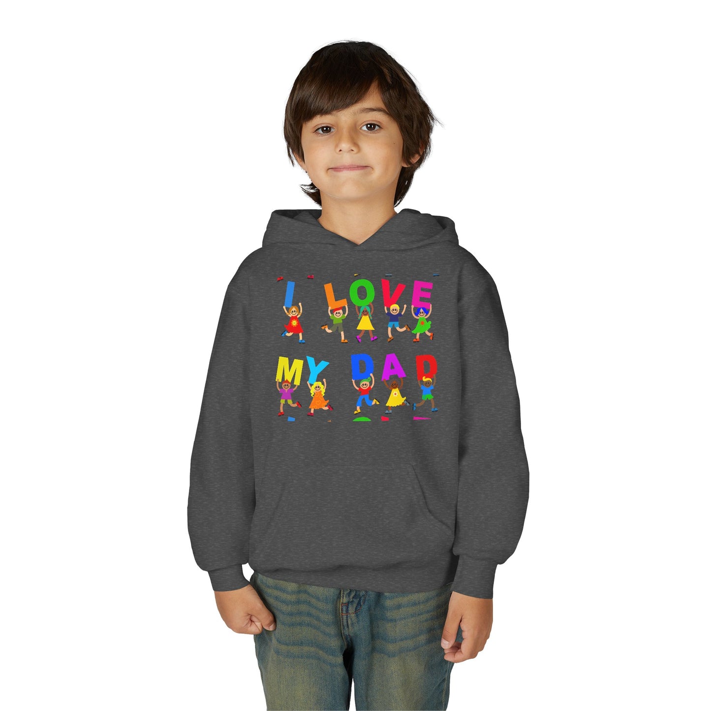 Youth Heavy Blend Hooded Sweatshirt - Kids showing i love my Dad