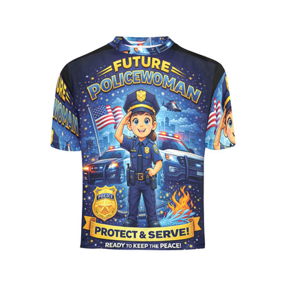 Little Kids' All Over Print Crew Neck T-Shirt - Proud to Serve - Young Patriot - Future Policewoman