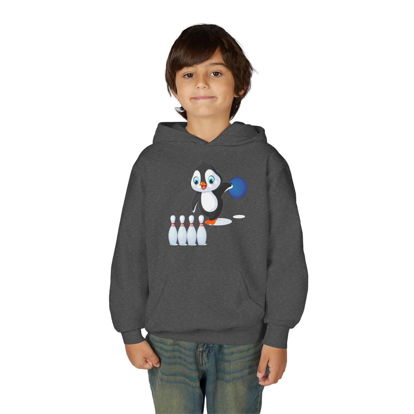 Youth Heavy Blend Hooded Sweatshirt - Adorable Penguin Bowling
