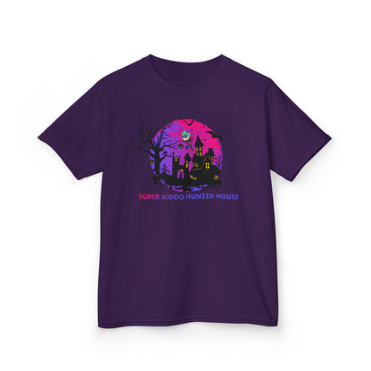 Kids Heavy Cotton™ Tee - Super kiddo flying on hunted house - [[{"value":"Wonderwear Kid"}]]