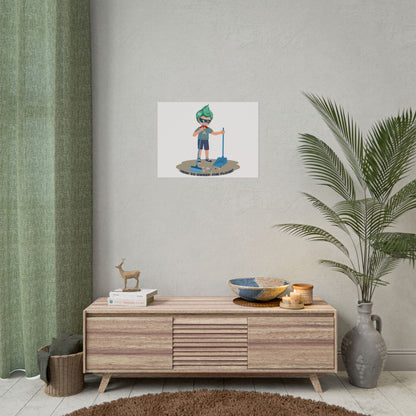 Rolled Posters - Super kiddo sweeping floor - [[{"value":"Wonderwear Kid"}]]