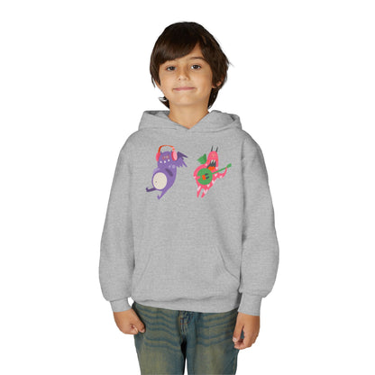 Youth Heavy Blend Hooded Sweatshirt - Monsters playing instruments Printify