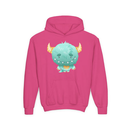 Youth Heavy Blend Hooded Sweatshirt - Cute green baby monster Printify