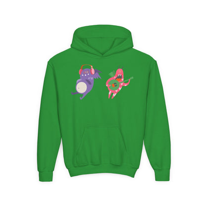 Youth Heavy Blend Hooded Sweatshirt - Monsters playing instruments Printify