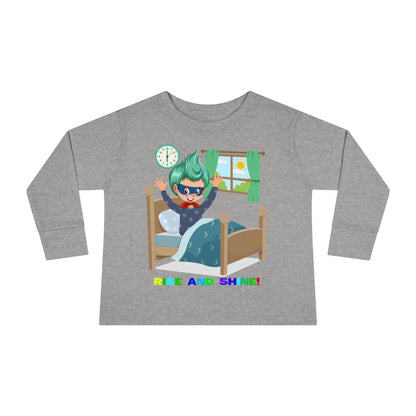 Toddler Long Sleeve Tee - Super kiddo teaches us to wake up early - [[{"value":"Wonderwear Kid"}]]