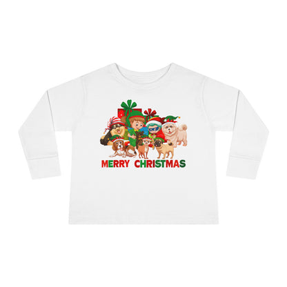 Toddler Long Sleeve Tee - Christmas with super kiddo pet friends with text - [[{"value":"Wonderwear Kid"}]]