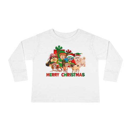 Toddler Long Sleeve Tee - Christmas with super kiddo pet friends with text - [[{"value":"Wonderwear Kid"}]]