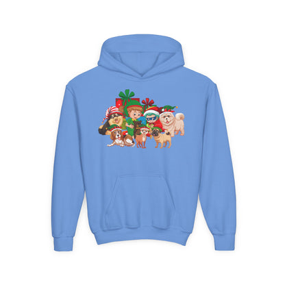Youth Heavy Blend Hooded Sweatshirt - Christmas with super kiddo pet friends without text - [[{"value":"Wonderwear Kid"}]]