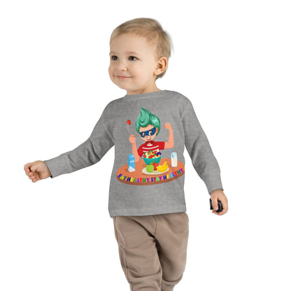 Toddler Long Sleeve Tee - super kiddo eating healthy food - [[{"value":"Wonderwear Kid"}]]