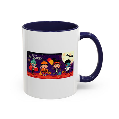 Accent Coffee Mug - Super kiddo with friends on holloween - [[{"value":"Wonderwear Kid"}]]