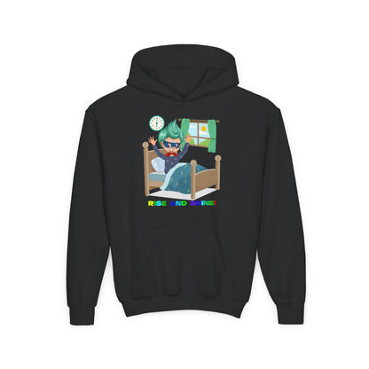 Youth Heavy Blend Hooded Sweatshirt - Super kiddo teaches us to wake up early - [[{"value":"Wonderwear Kid"}]]