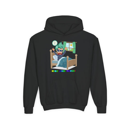 Youth Heavy Blend Hooded Sweatshirt - Super kiddo teaches us to wake up early - [[{"value":"Wonderwear Kid"}]]