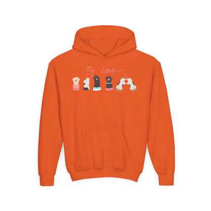 Youth Heavy Blend Hooded Sweatshirt - Paw My love Printify