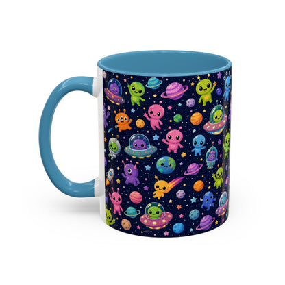 Accent Coffee Mug  (11/15 oz) - Cheerful Cartoon Alien Space