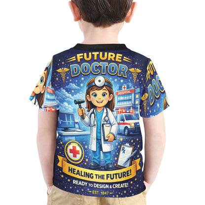 Little Kids' All Over Print Crew Neck T-Shirt - Proud to Serve - Young Patriot - Future Doctor - Female