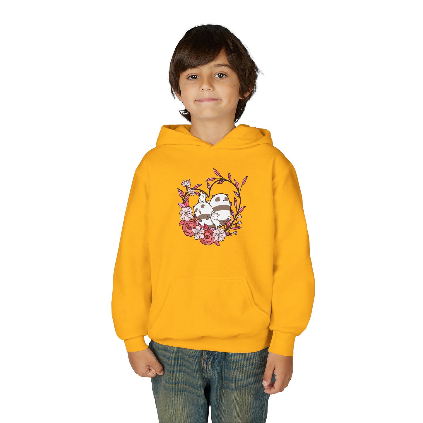 Youth Heavy Blend Hooded Sweatshirt - Panda and cat love