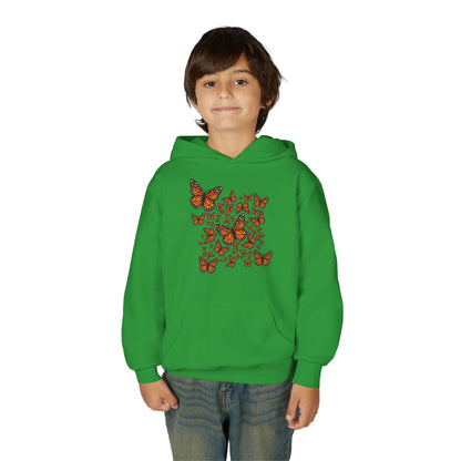 Youth Heavy Blend Hooded Sweatshirt -  Monarch butterflies Printify