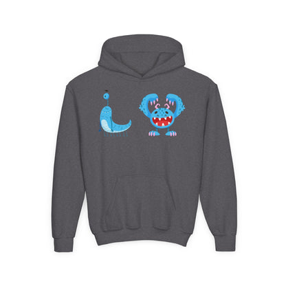 Youth Heavy Blend Hooded Sweatshirt - Happy toothy blue monsters Printify