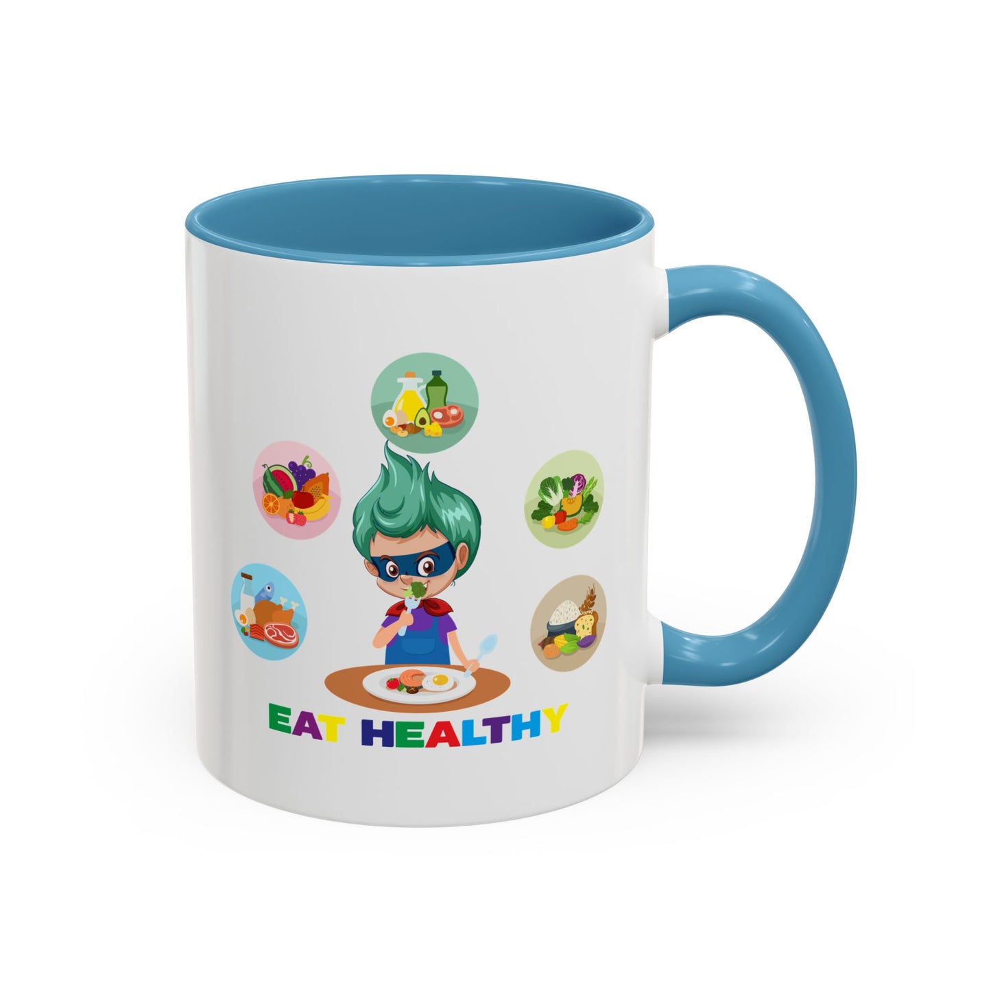 Accent Coffee Mug - Supper kiddo showing healthy food to eat