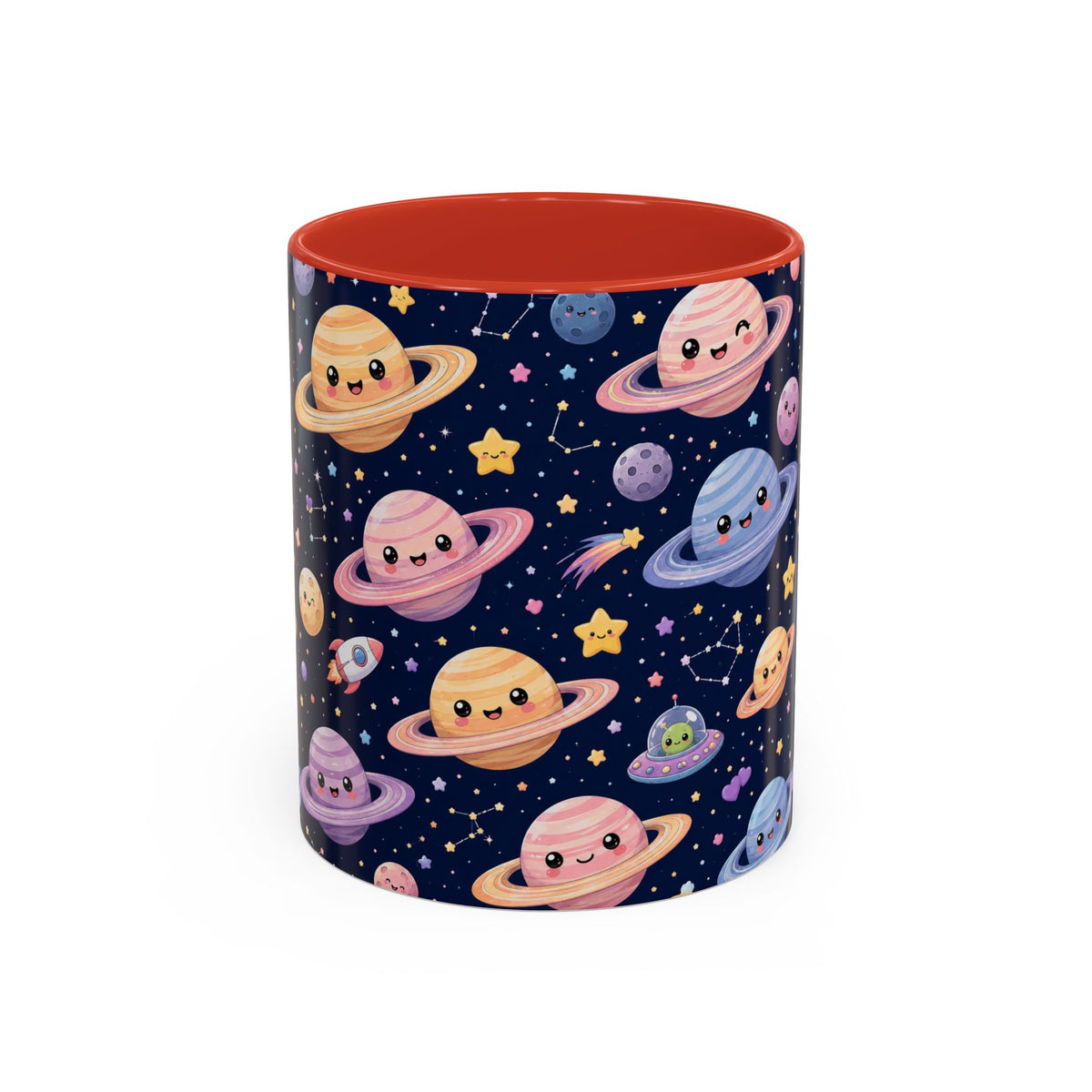 Accent Coffee Mug  (11/15 oz) - Kawaii Saturns in a Starry Space