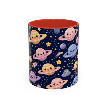 Accent Coffee Mug  (11/15 oz) - Kawaii Saturns in a Starry Space