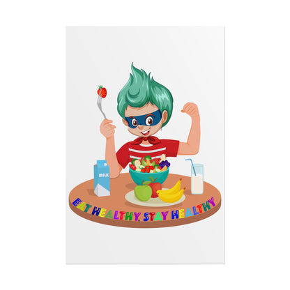 Rolled Posters - super kiddo eating healthy food - [[{"value":"Wonderwear Kid"}]]