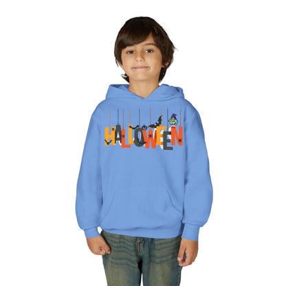Youth Heavy Blend Hooded Sweatshirt - Holloween hanging letters Printify