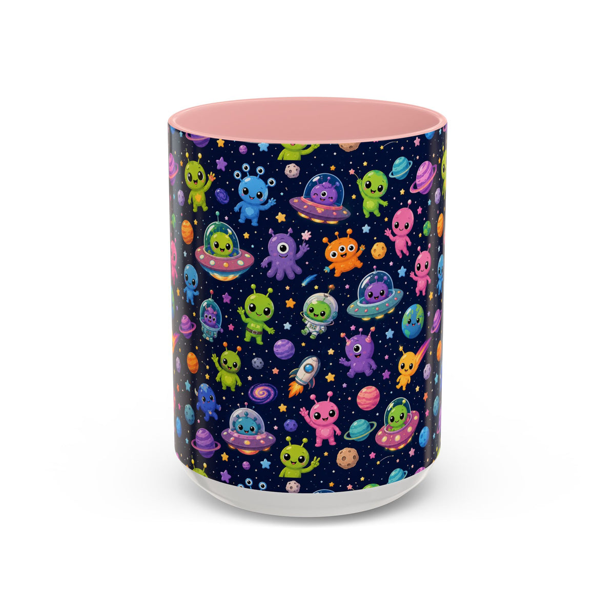 Accent Coffee Mug  (11/15 oz) - Cheerful Cartoon Alien Space