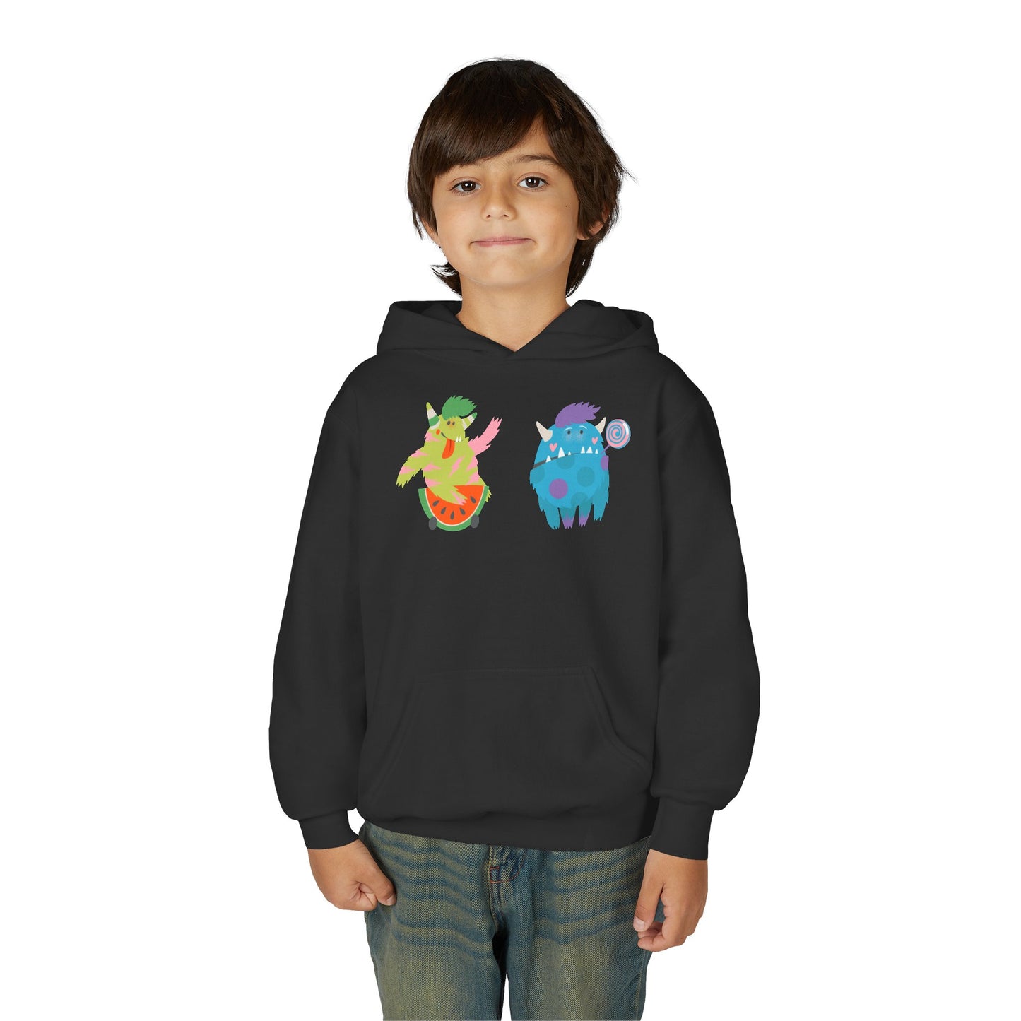 Youth Heavy Blend Hooded Sweatshirt - Funny Toothy monsters