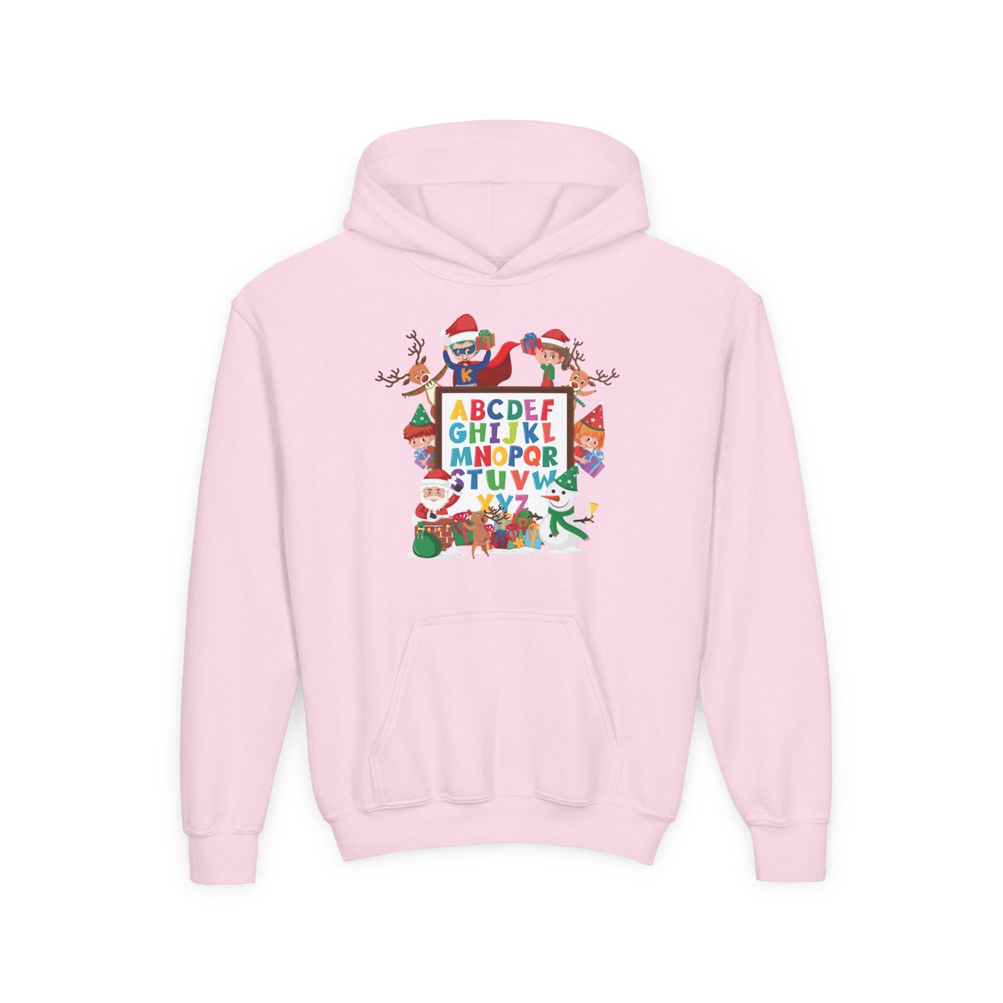 Youth Heavy Blend Hooded Sweatshirt - Christmas alphabet with super kiddo