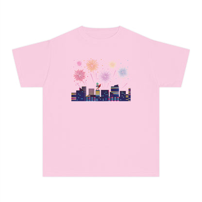 Youth Midweight Tee -  Super kiddo with fireworks - [[{"value":"Wonderwear Kid"}]]