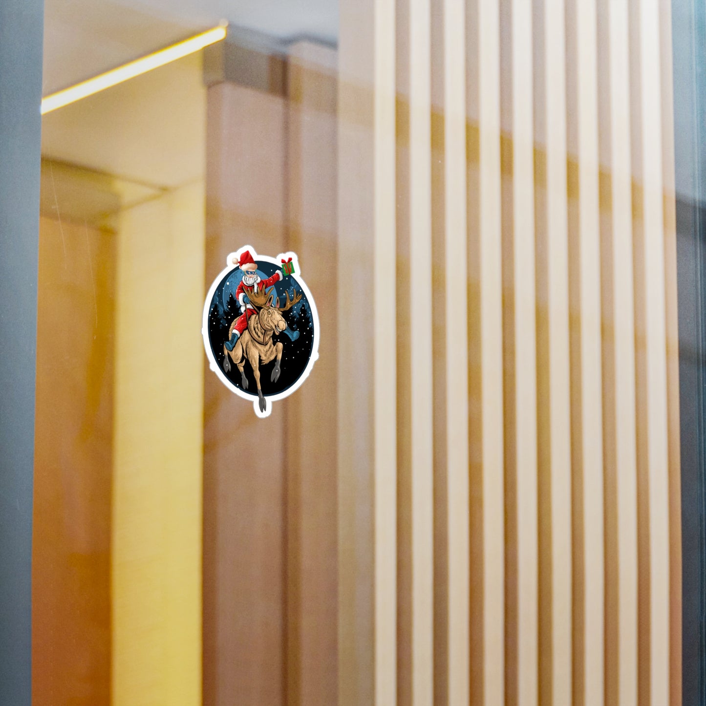Christmas Kiss-Cut Vinyl Decals – Super kiddo riding a reindeer - [[{"value":"Wonderwear Kid"}]]