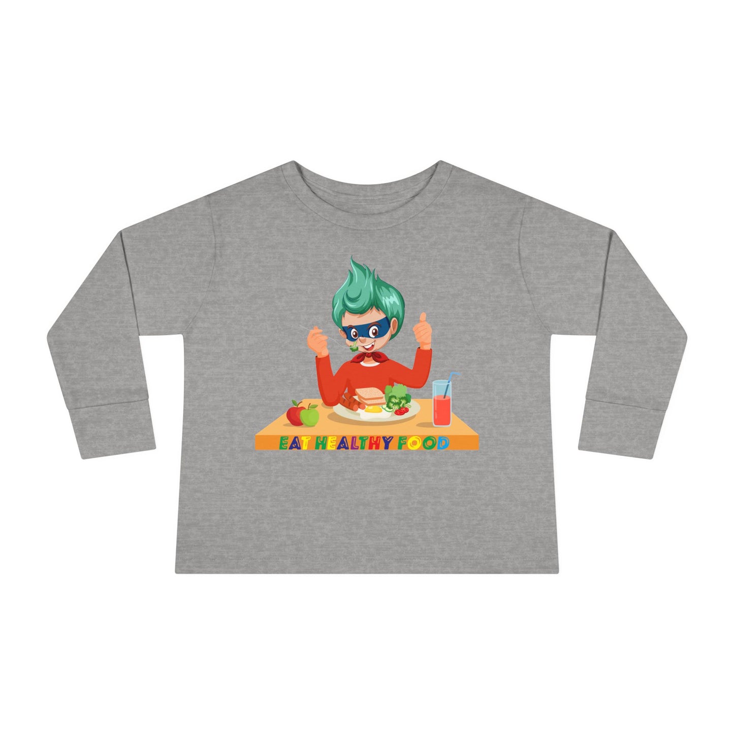 Toddler Long Sleeve Tee - Super kiddo eating healthy breafast - [[{"value":"Wonderwear Kid"}]]