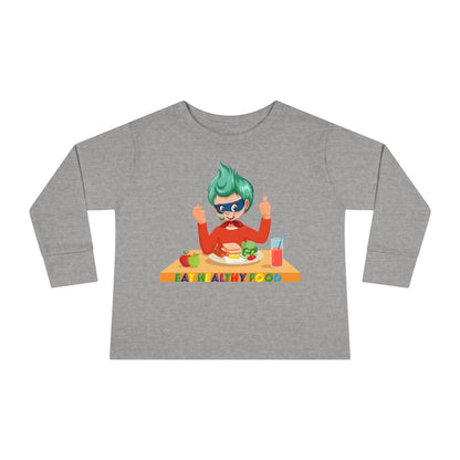Toddler Long Sleeve Tee - Super kiddo eating healthy breafast - [[{"value":"Wonderwear Kid"}]]