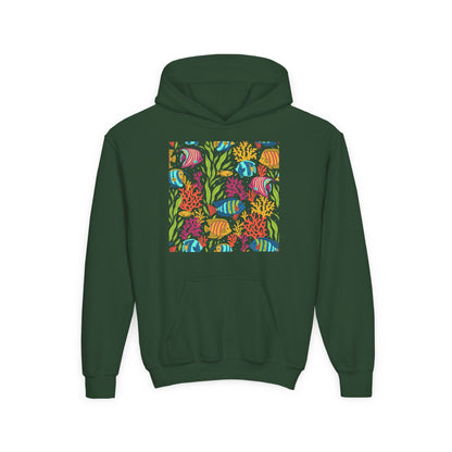 Youth Heavy Blend Hooded Sweatshirt - Colorful tropical corals Printify