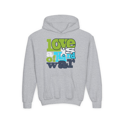 Youth Heavy Blend Hooded Sweatshirt - Love is Kind of War Printify