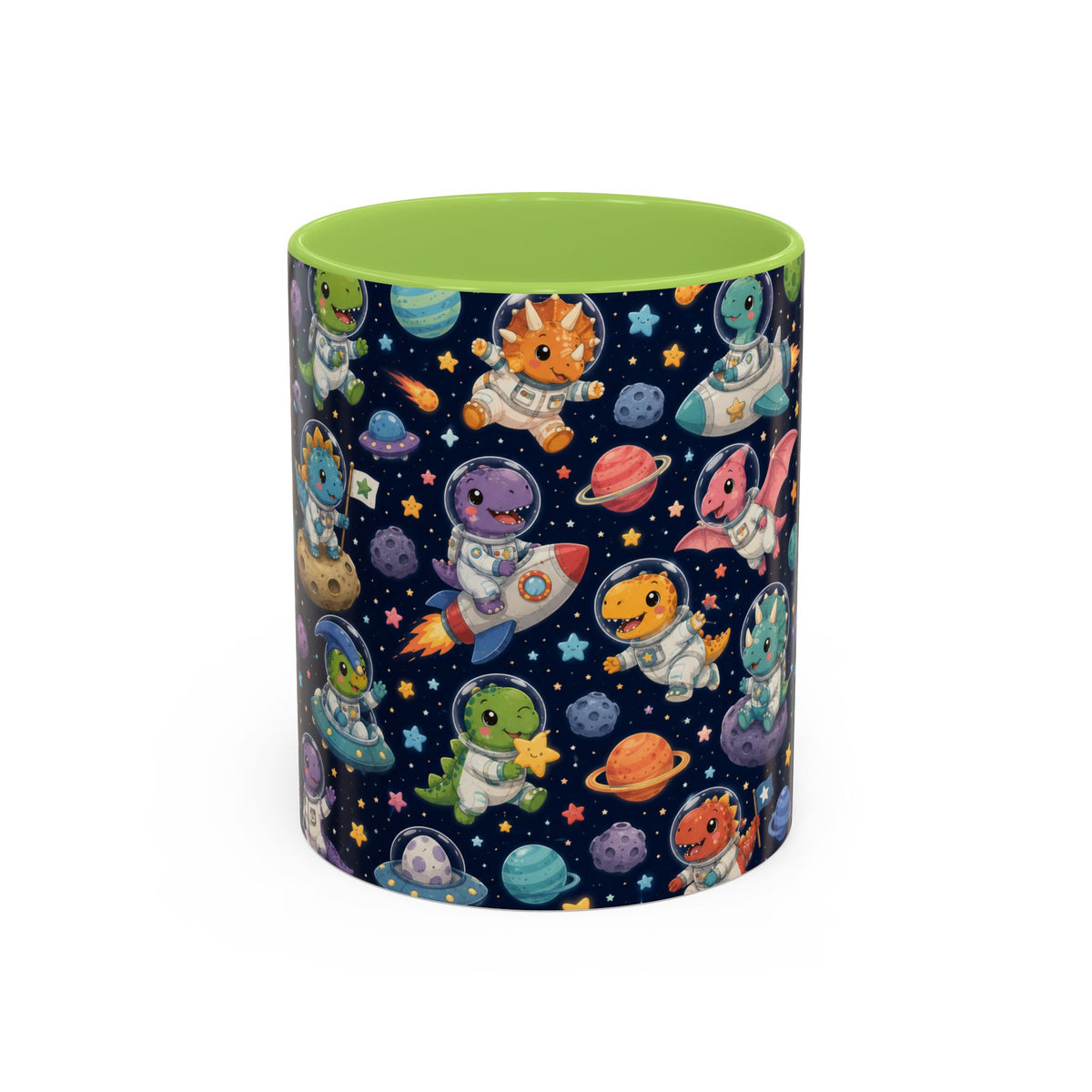 Accent Coffee Mug (11/15 oz) - Cute Dinosaur Astronaut Space