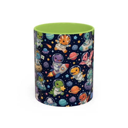 Accent Coffee Mug (11/15 oz) - Cute Dinosaur Astronaut Space