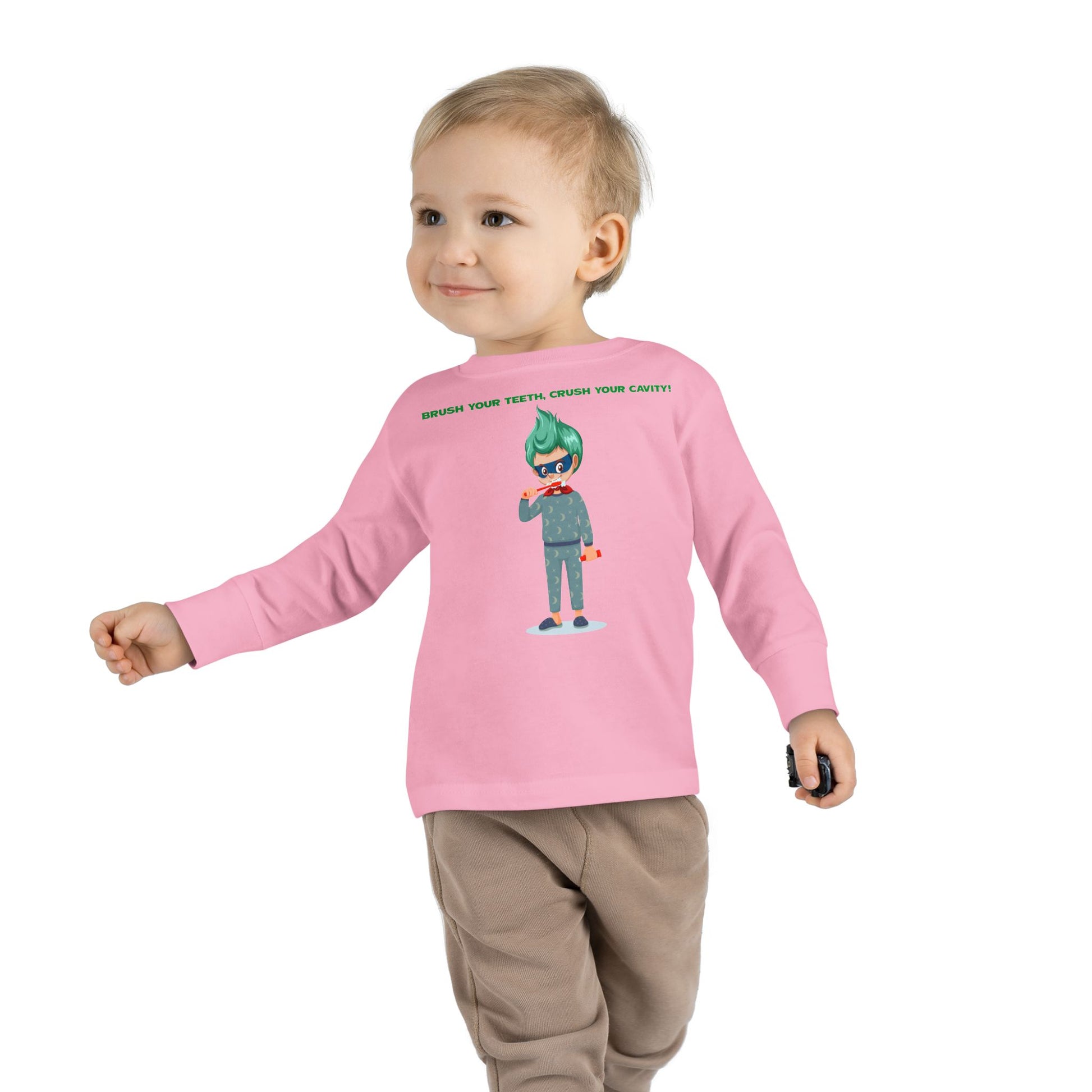 Toddler Long Sleeve Tee - Super kiddo brushing teeth - [[{"value":"Wonderwear Kid"}]]