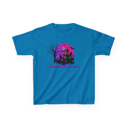Kids Heavy Cotton™ Tee - Super kiddo flying on hunted house - [[{"value":"Wonderwear Kid"}]]