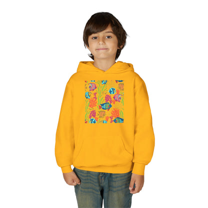 Youth Heavy Blend Hooded Sweatshirt - Colorful tropical corals Printify