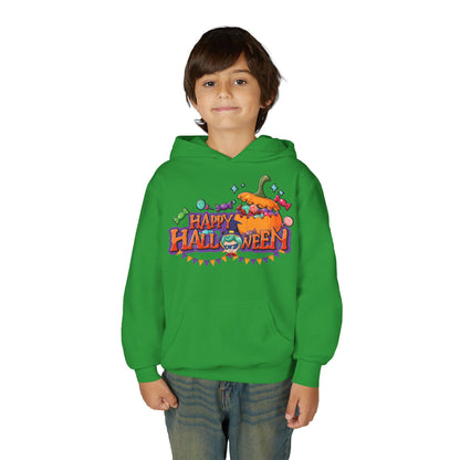 Youth Heavy Blend Hooded Sweatshirt - Happy halloween banner Printify